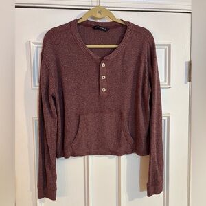 Abercrombie & Fitch Maroon Waffle Knit Henley with front pouch pocket size S